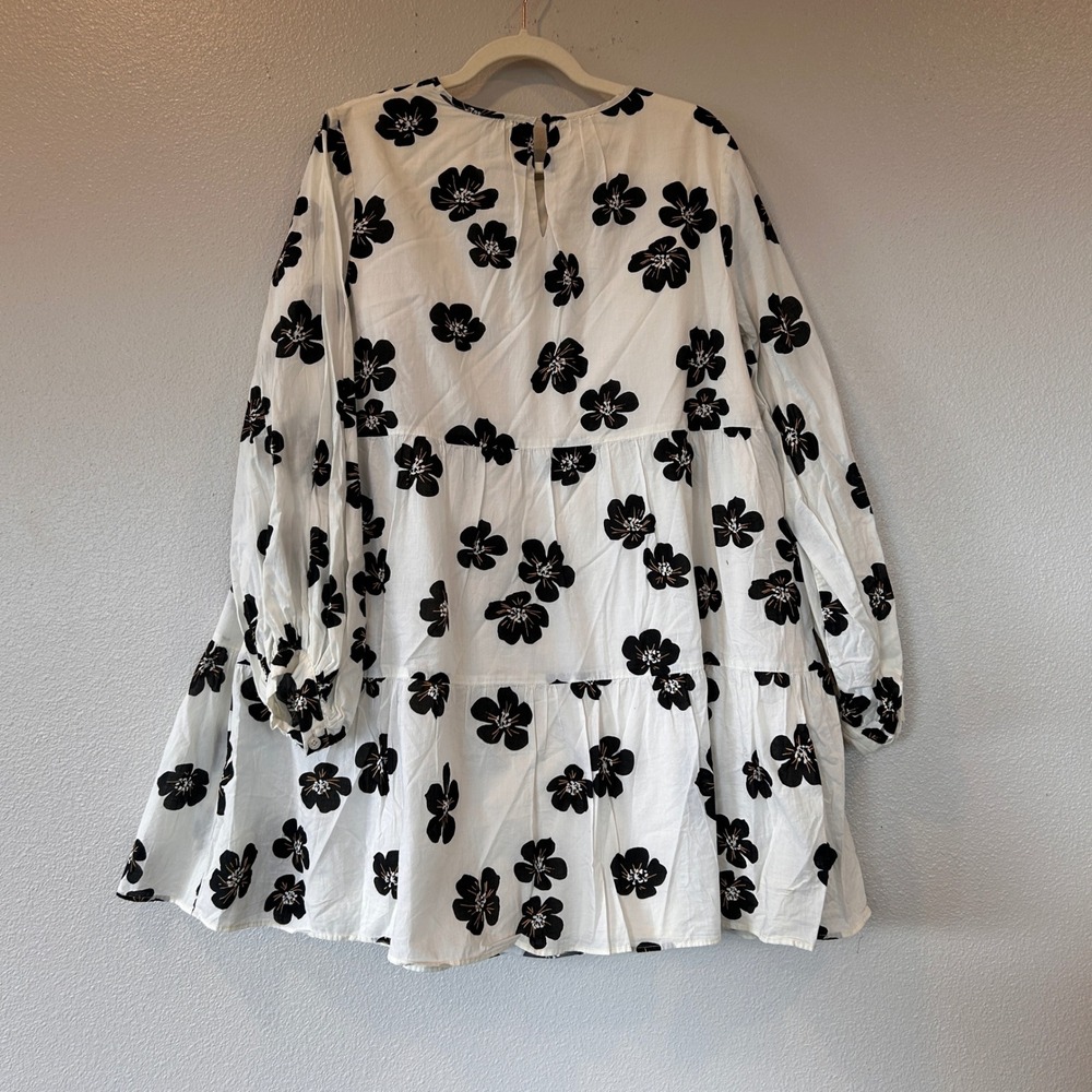 Who What Wear Womens XL White Black Floral Tiered Cotton Mini Babydoll Dress - Picture 2 of 9